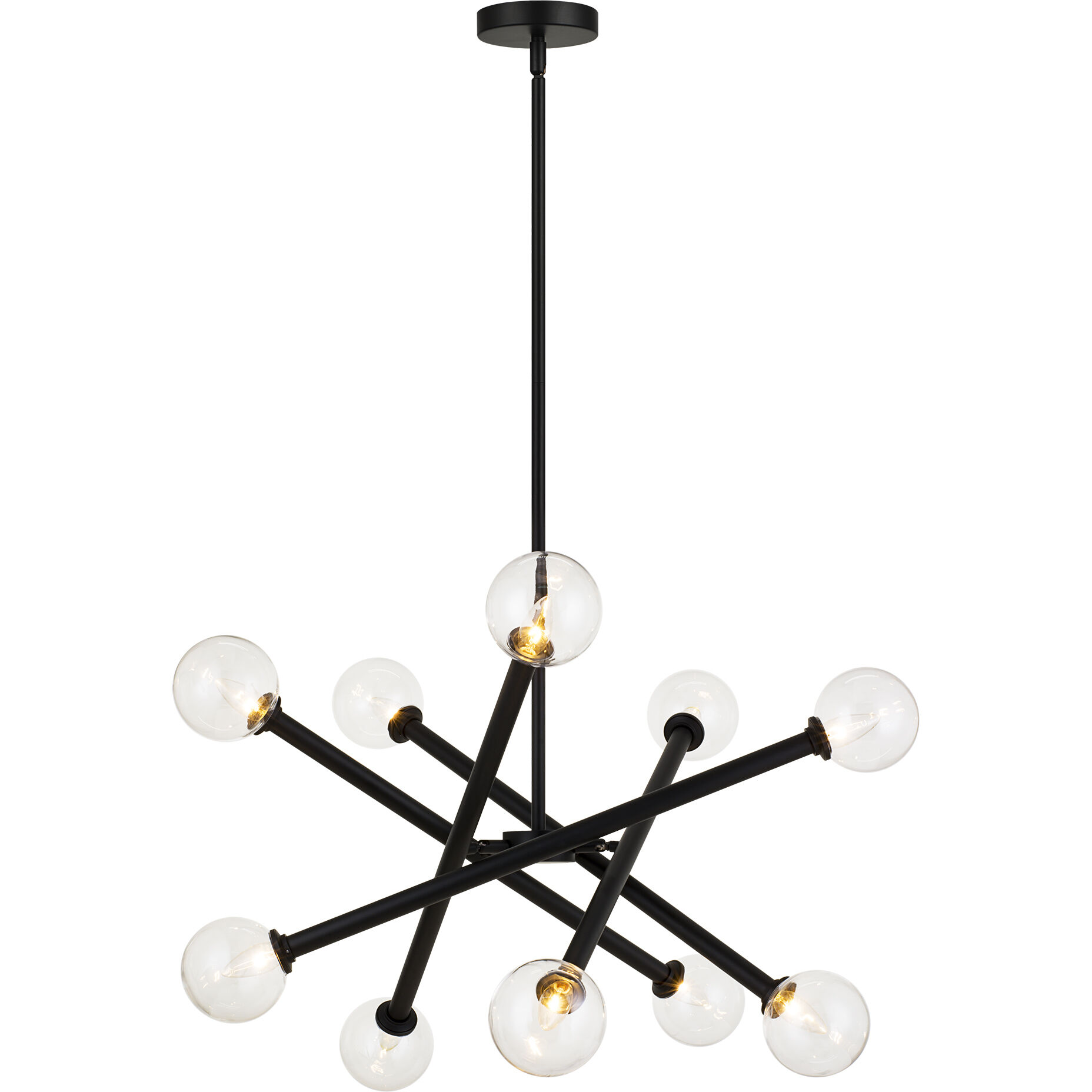 Matchstix 10 Light 31.25 inch Black Pendant Ceiling Light in Black and Clear