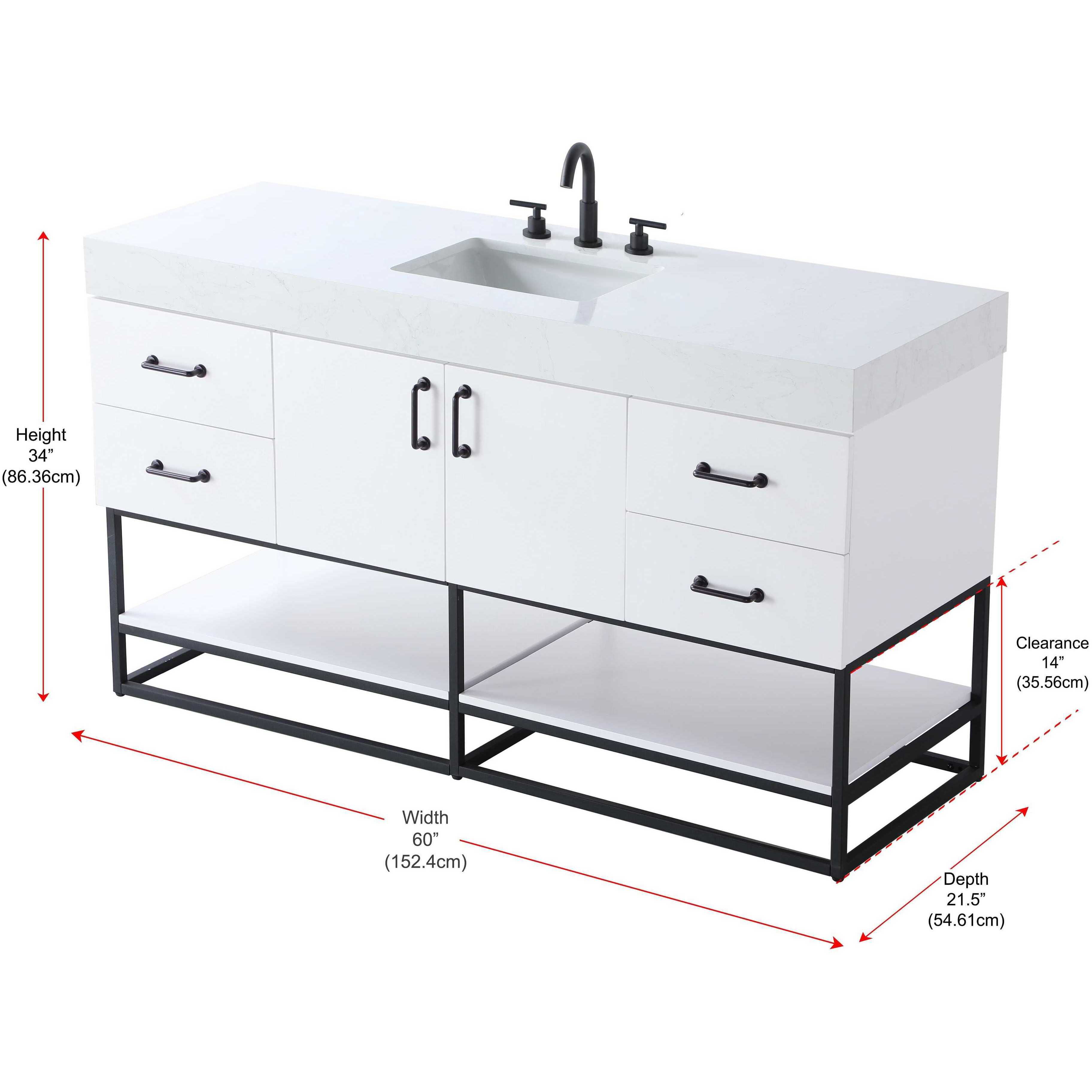 Caroline 60 X 34 inch White Bathroom Vanity Cabinet
