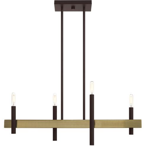 Denmark 4 Light 7 inch Bronze with Antique Brass Accents Chandelier Ceiling Light