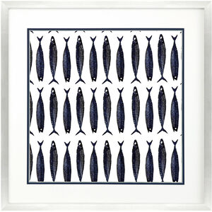 Fish Pattern Blue and Beige and White Framed Art