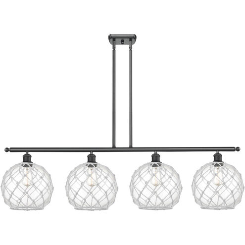 Ballston Large Farmhouse Rope 4 Light 48 inch Matte Black Island Light Ceiling Light in Clear Glass with White Rope, Ballston