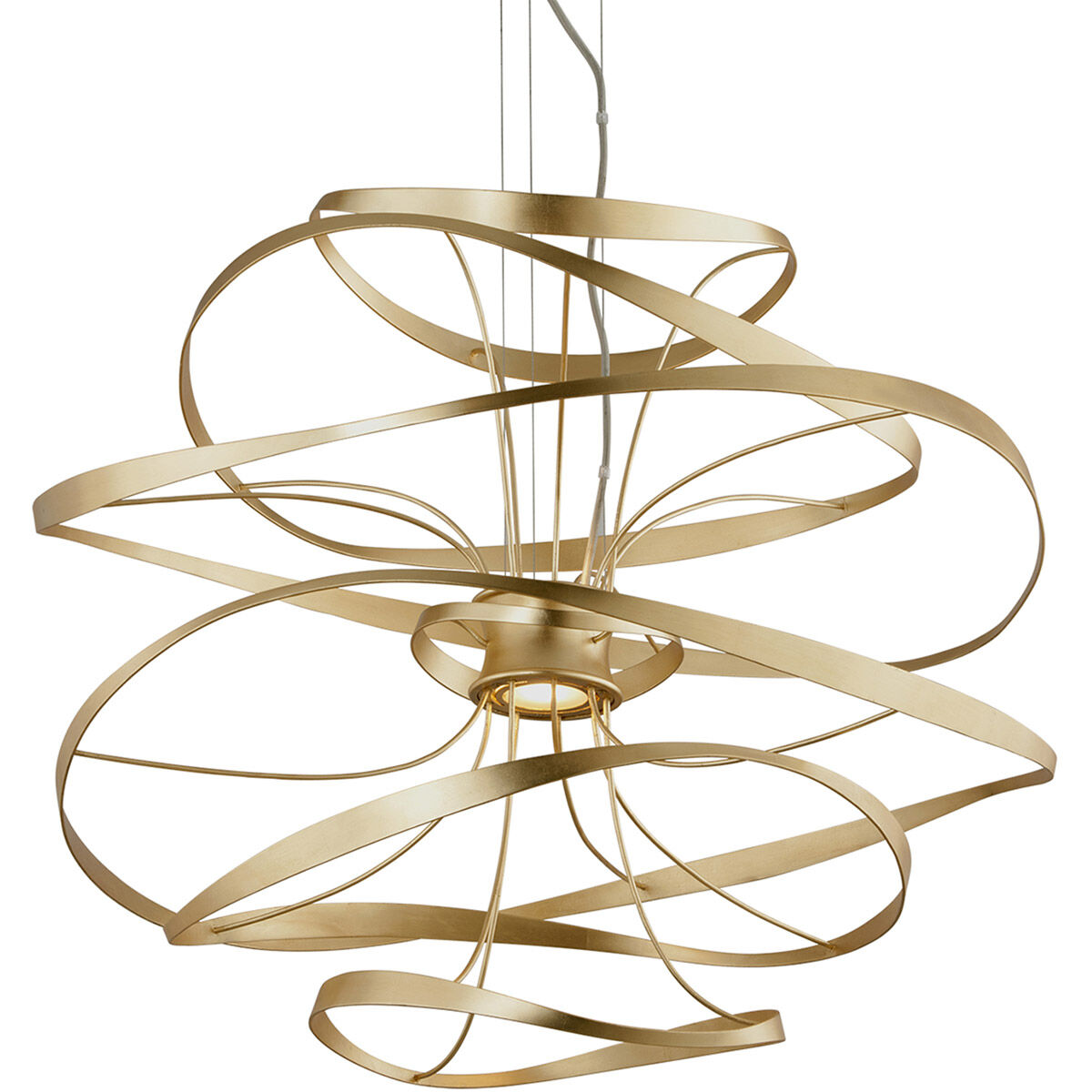 Calligraphy LED 34 inch Gold Leaf with Polished Stainless Accents Pendant Ceiling Light in 31.25