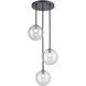 Courcelette 3 Light Graphite Pendant Ceiling Light in Clear Glass