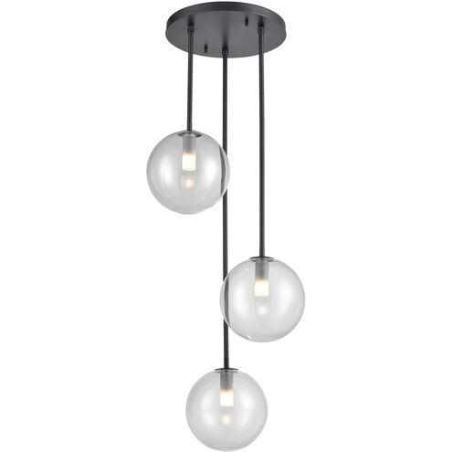 Courcelette 3 Light Graphite Pendant Ceiling Light in Clear Glass