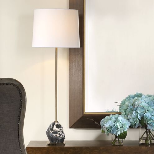 Rowland 37 inch 100.00 watt Black And White Panda Marble and Antique Brass Buffet Lamp Portable Light