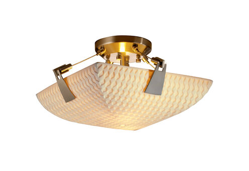 Porcelina LED 16 inch Brushed Nickel Semi-Flush Ceiling Light in Bamboo, Round Bowl, 2000 Lm LED, Tapered Clips