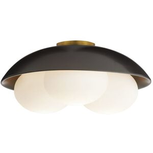 Glaze 3 Light 19 inch Antique Brass and Matte Black Ceramic Flush Mount Ceiling Light, Large