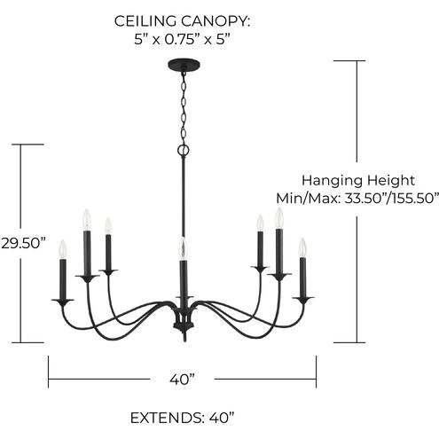 Vincent 8 Light 40 inch Black Iron Chandelier Ceiling Light
