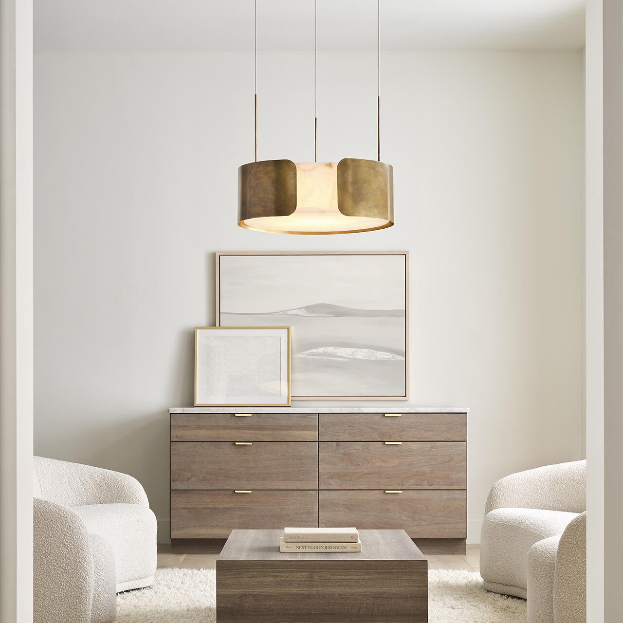 Anne-Marie Barton Armise LED 27.5 inch Mottled Brass Drum Chandelier Ceiling Light