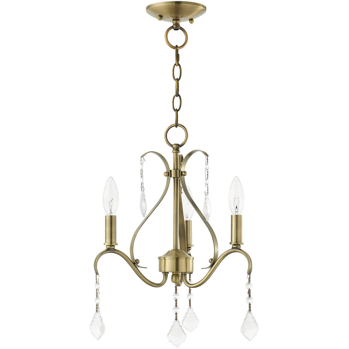 Caterina 3 Light 13 inch Antique Brass with Clear Crystals Chandelier Ceiling Light