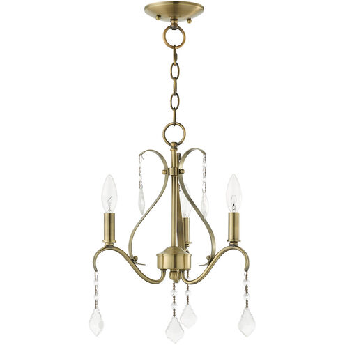 Caterina 3 Light 13 inch Antique Brass with Clear Crystals Chandelier Ceiling Light