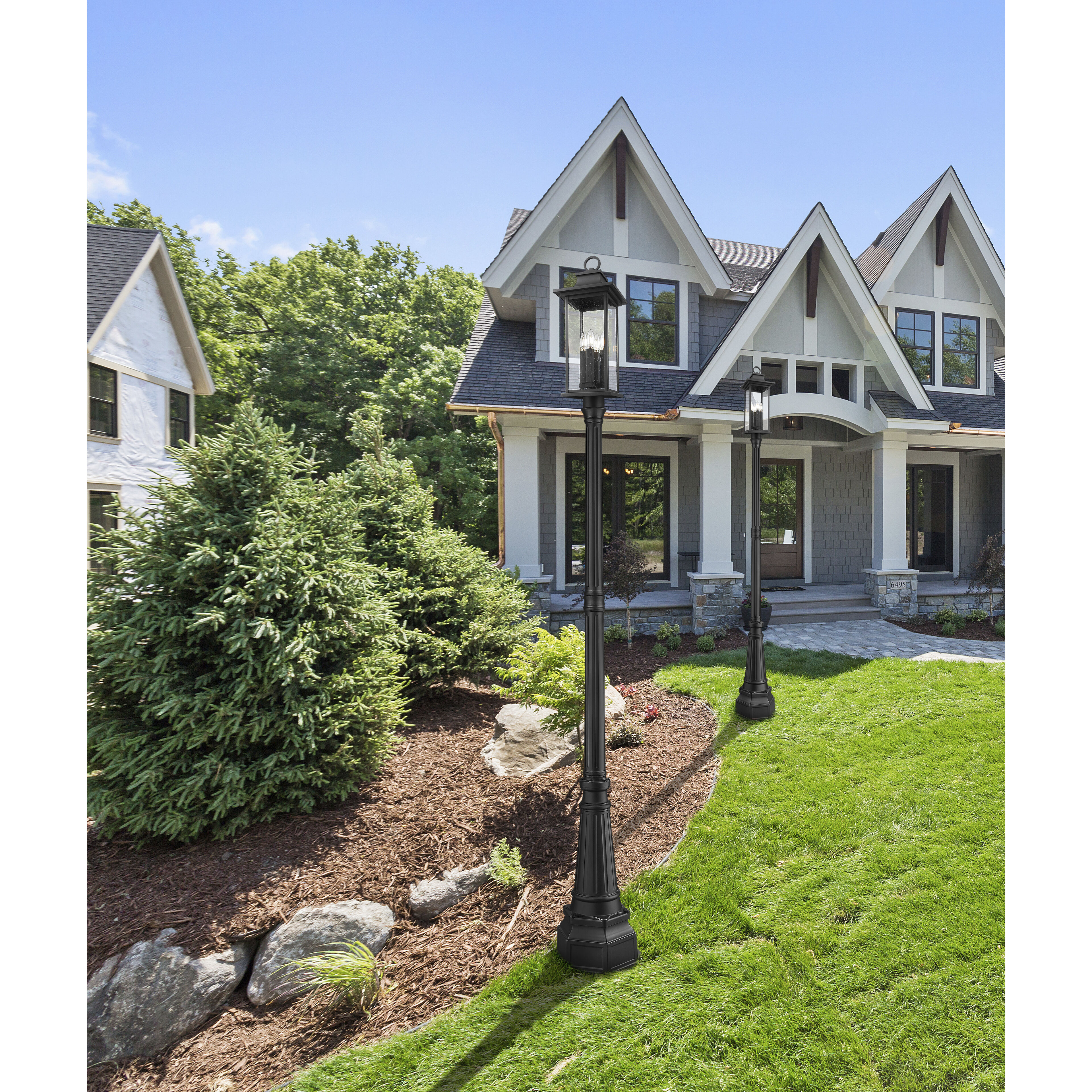 Tiberius 4 Light 107.25 inch Black Outdoor Post Mounted Fixture in Clear Seedy Glass