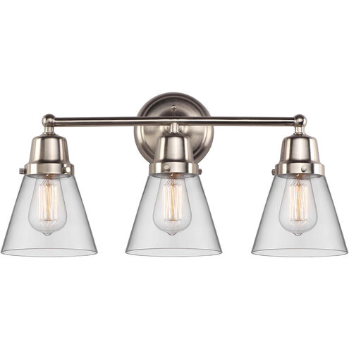 Aditi Small Cone 3 Light 22.25 inch Brushed Satin Nickel Bath Vanity Light Wall Light, Aditi