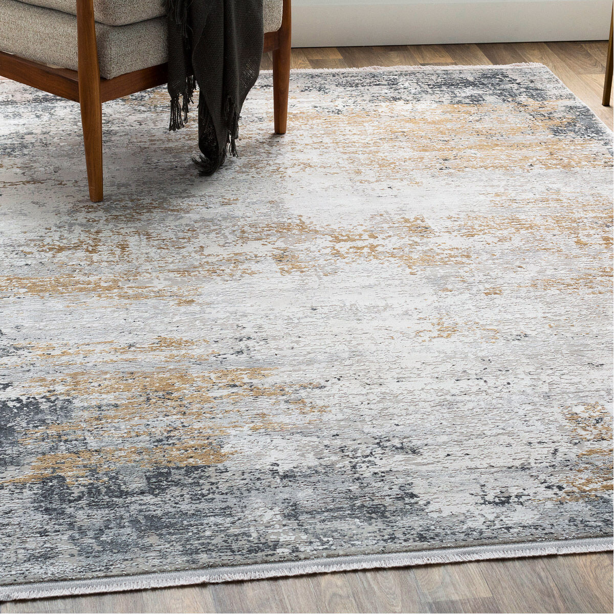Ulen 168 X 120 inch White/Charcoal/Saffron/Subtle Light Gray Rug, 10ft x 14ft