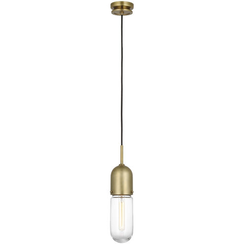 Thomas O'Brien Junio LED 4 inch Hand-Rubbed Antique Brass Pendant Ceiling Light in Clear Glass