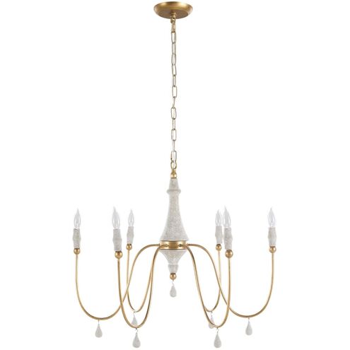 Clay 6 Light 31.5 inch Vintage Gold / Distressed Ivory Chandelier Ceiling Light
