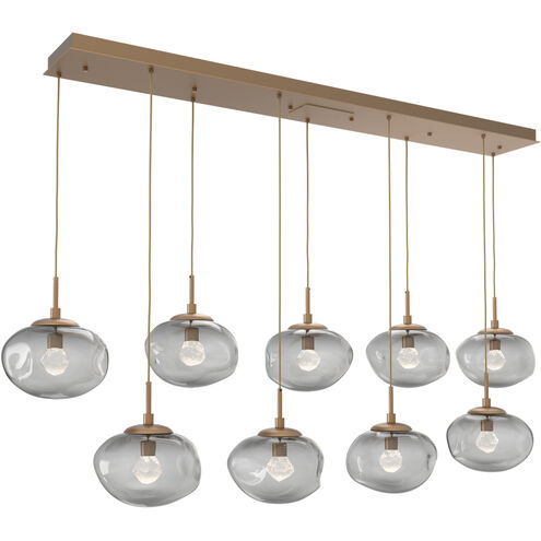 Nova LED LED Novel Brass Linear Pendant Ceiling Light in 3000K LED, Zircon Inner - Smoke Outer, Multi-Pendant