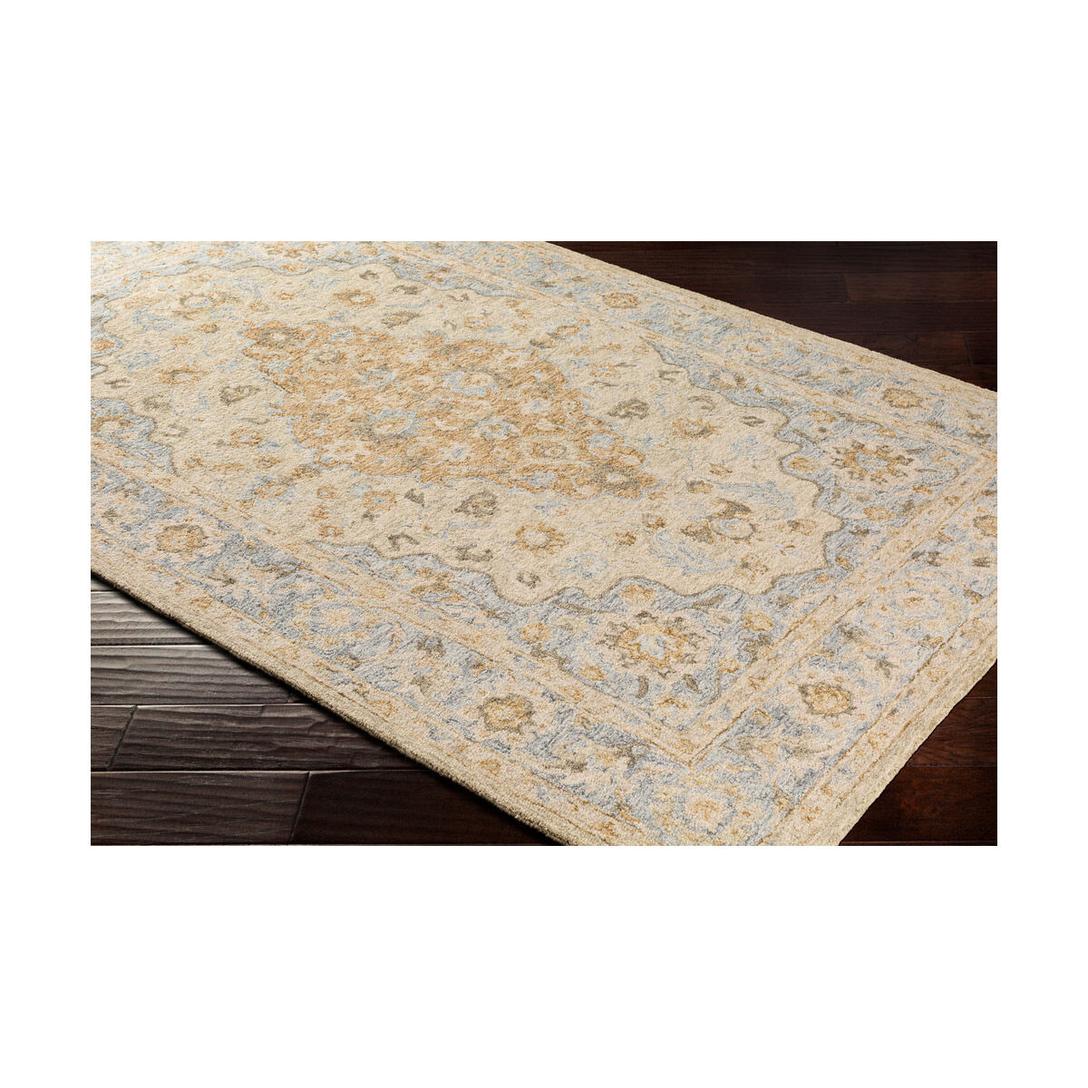 Panipat 90 X 60 inch Olive/Khaki/Light Gray/Medium Gray/Wheat Rugs, Rectangle