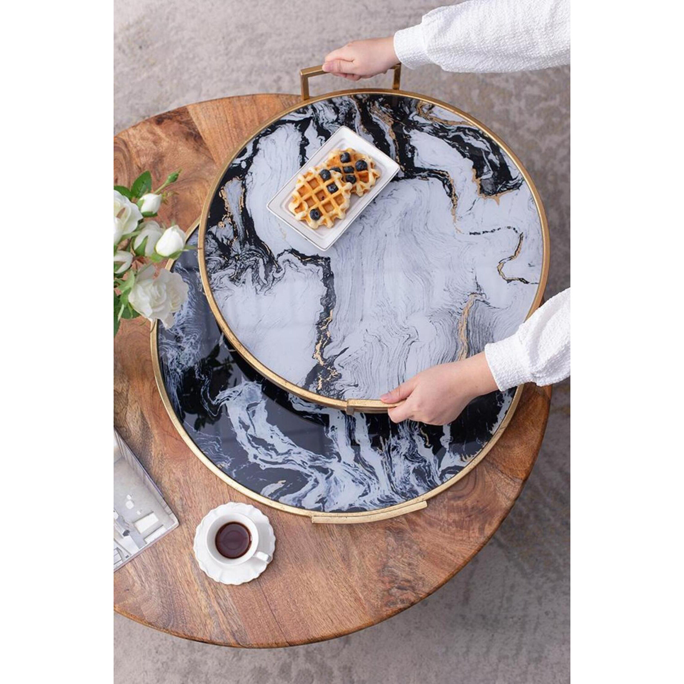 Anita Gold and Black Tray, Set of 2