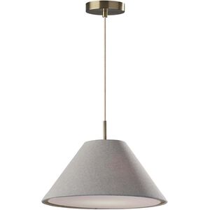 Hadley 18 inch Light Grey Textured Fabric and Antique Brass Pendant Ceiling Light