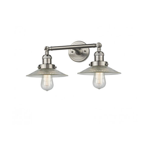 Franklin Restoration Halophane 2 Light 18 inch Brushed Satin Nickel Bath Vanity Light Wall Light in Clear Halophane Glass, Franklin Restoration