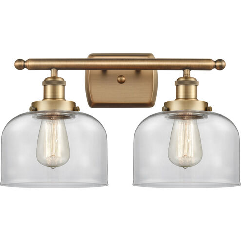 Ballston Large Bell 2 Light 16 inch Brushed Brass Bath Vanity Light Wall Light in Clear Glass