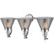 Franklin Restoration Large Cone 3 Light 28 inch Polished Chrome Bath Vanity Light Wall Light in Plated Smoke Glass, Franklin Restoration