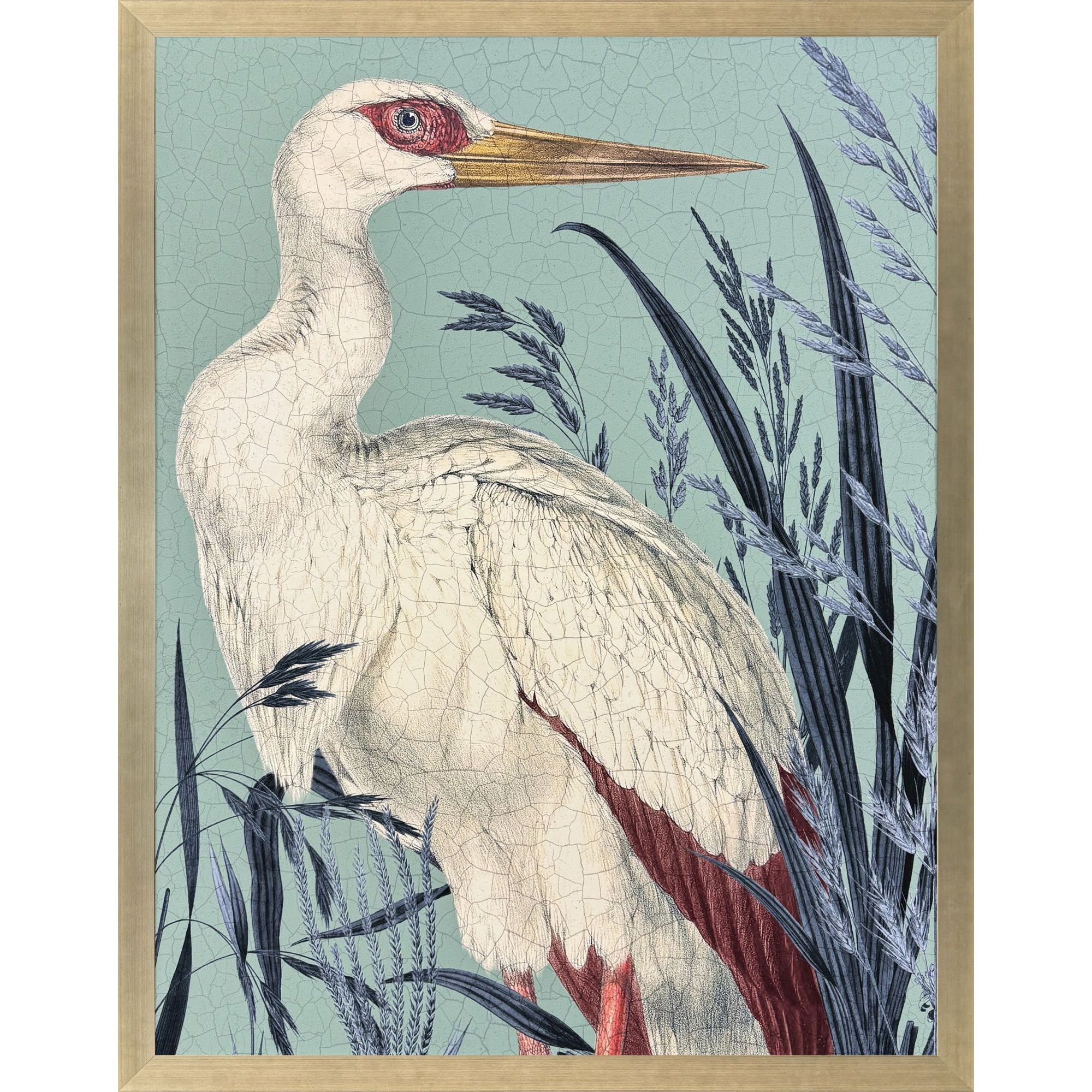 Coastal Paradise Stork Blue and Red and Turquoise and White Framed Art