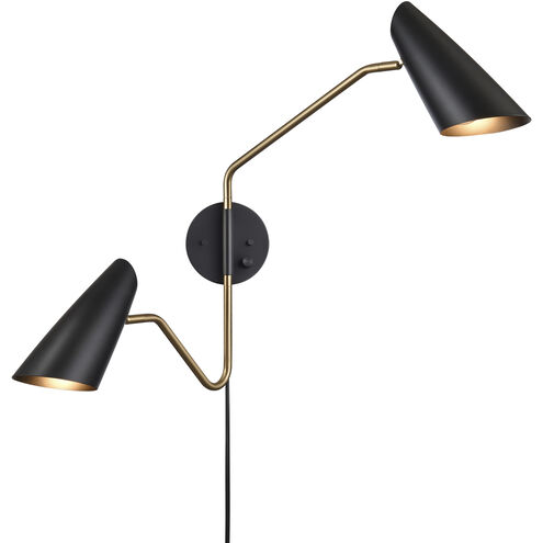 Stanley 20 inch 60 watt Matte Black with Brushed Gold Swingarm Sconce Wall Light