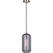 Malek 1 Light 5.88 inch Gold Corded Pendant Ceiling Light in Smoked Ribbed Glass