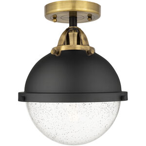 Nouveau 2 Hampden 1 Light 9 inch Black Antique Brass and Matte Black Semi-Flush Mount Ceiling Light in Seedy Glass