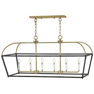 Tate 6 Light 40 inch Black with Lacquered Brass Chandelier Ceiling Light