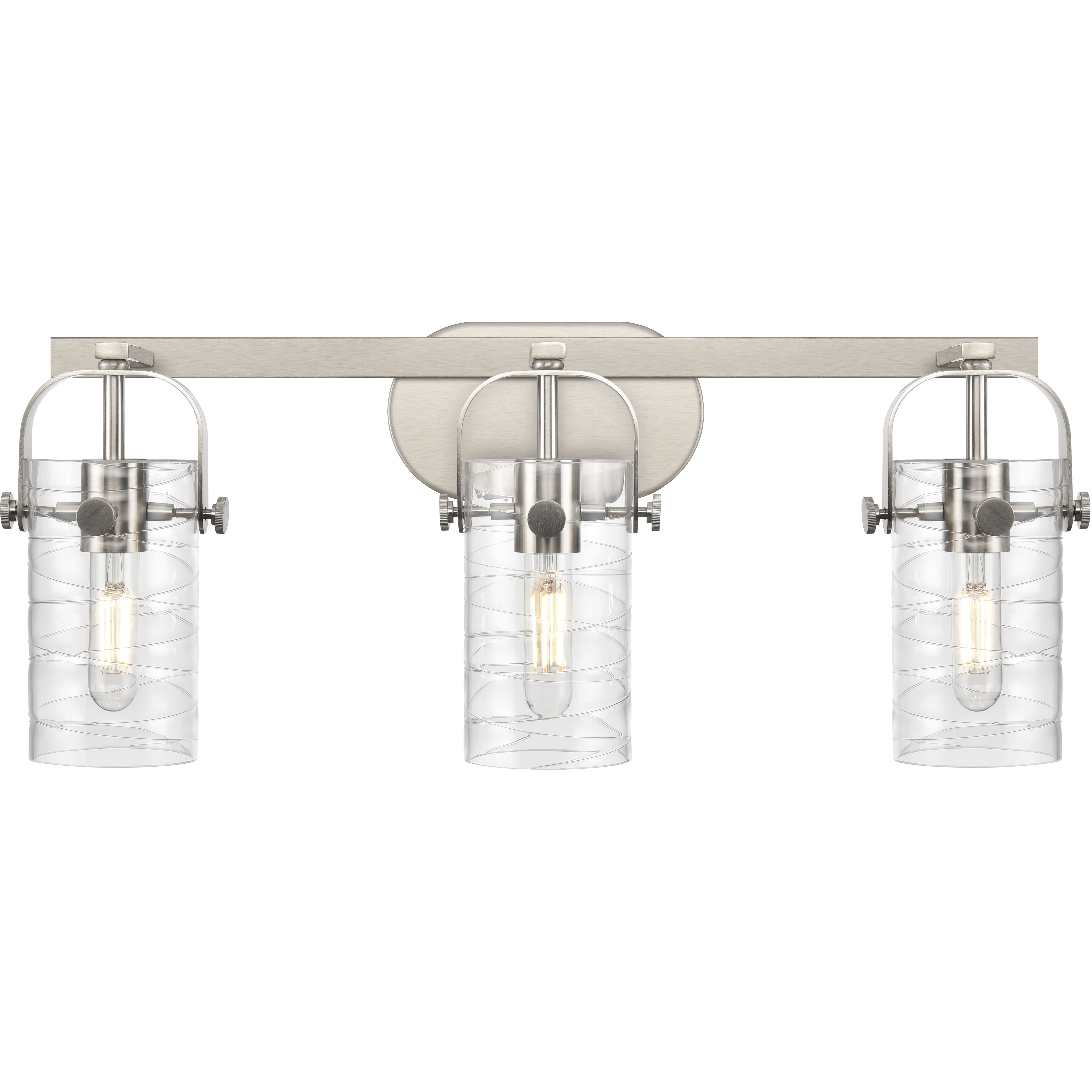 Pilaster II Cylinder 3 Light 24.88 inch Satin Nickel Bath Vanity Light Wall Light in Deco Swirl Glass