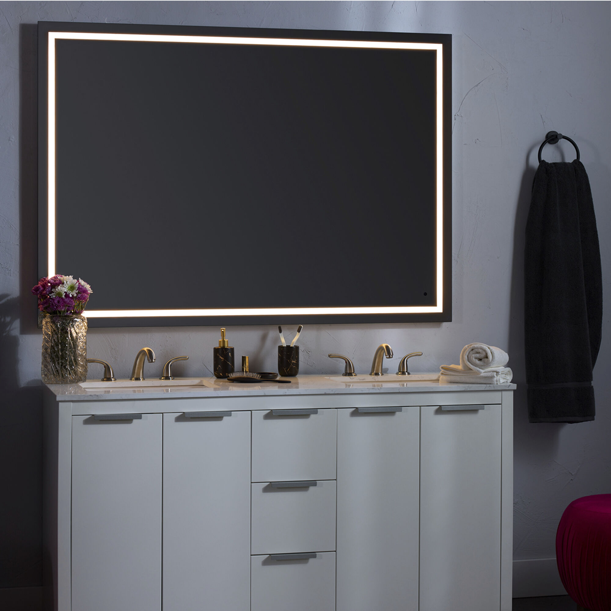 Track 36 X 36 inch Black LED Lighted Mirror, Vanita by Oxygen