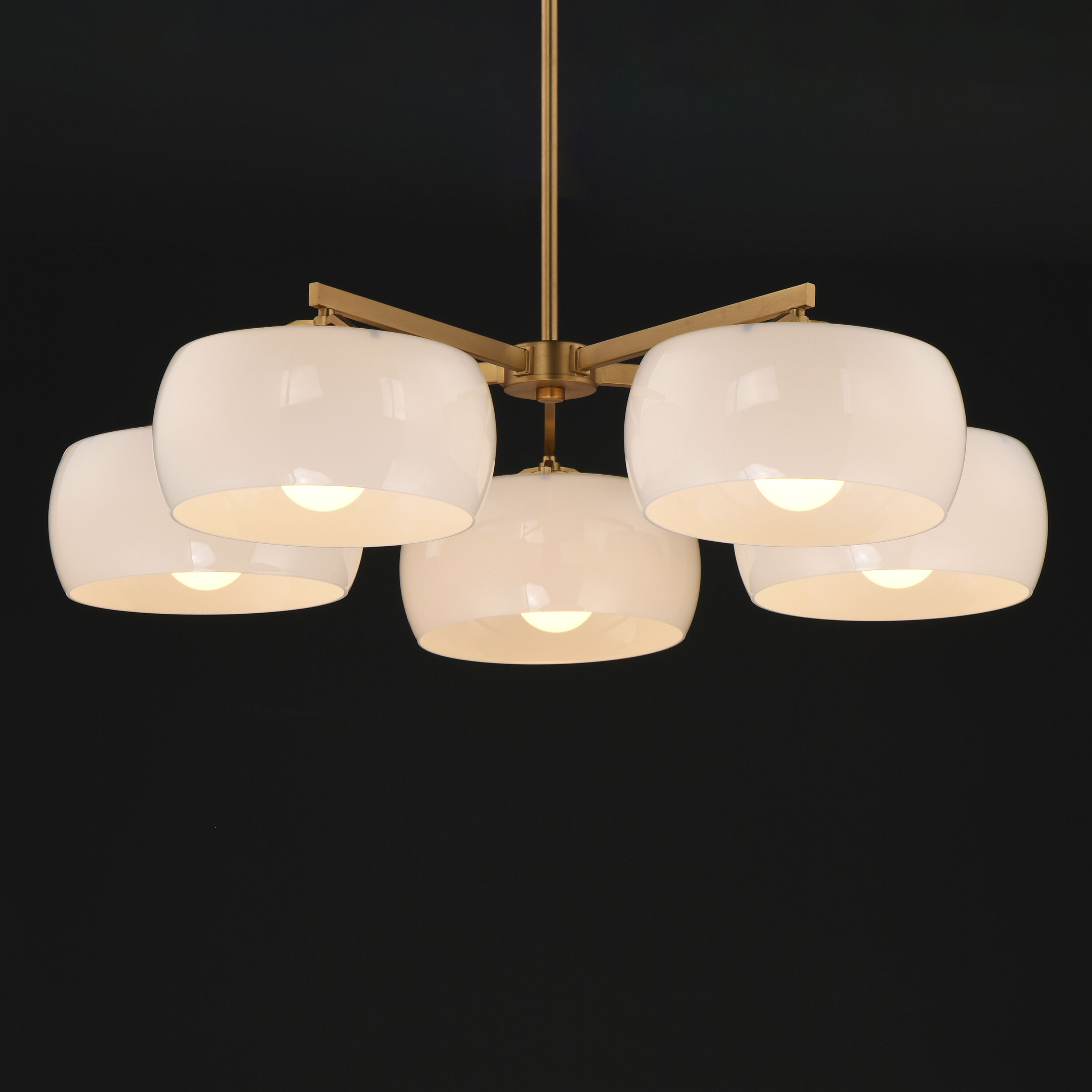 Glazed 5 Light 36 inch White and Natural Aged Brass Chandelier Ceiling Light