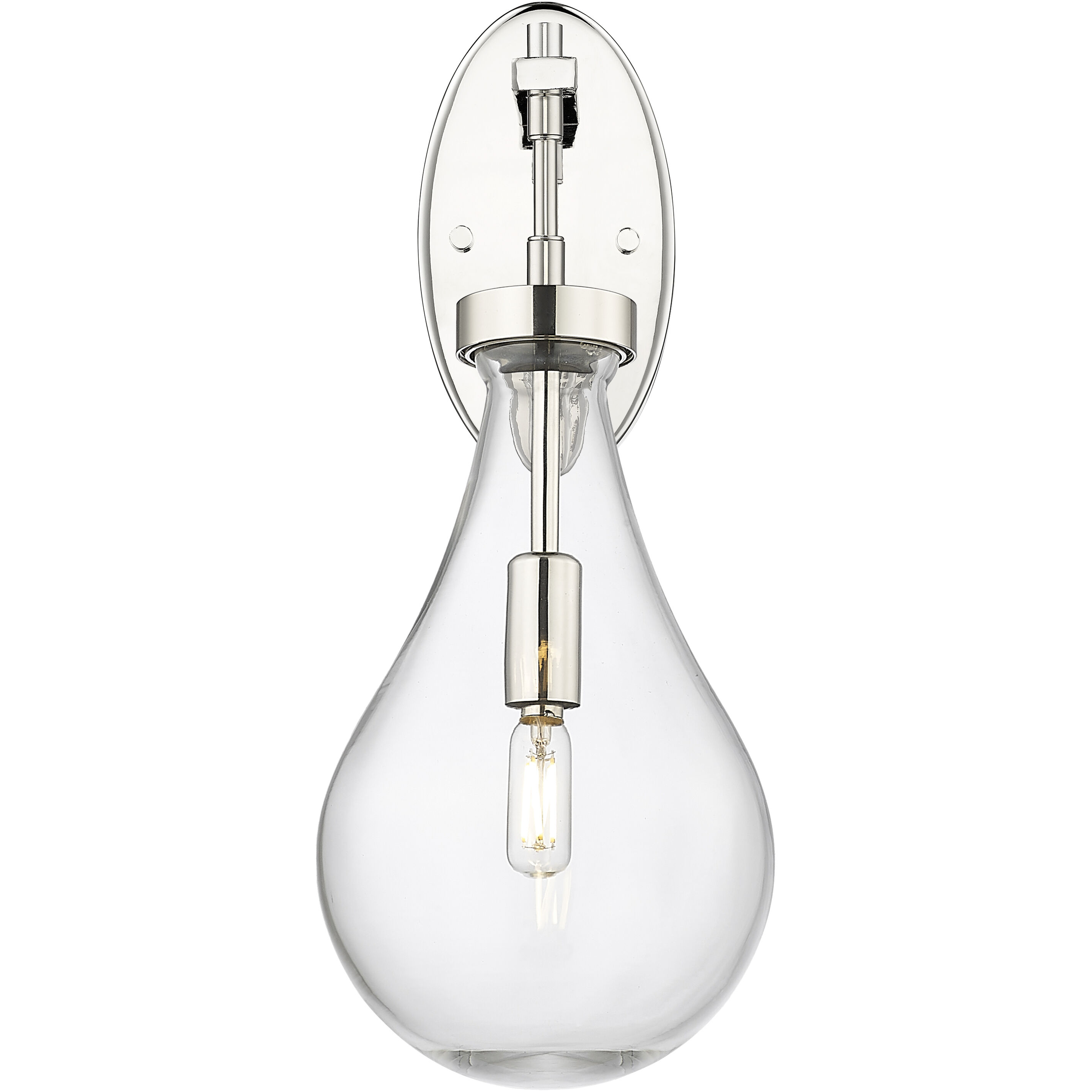 Downtown Urban Owego Armed Sconce Wall Light in Polished Nickel, Clear