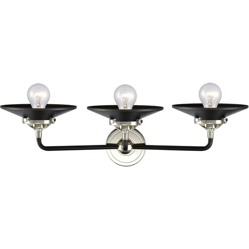 Nouveau Railroad 3 Light 26 inch Black Polished Nickel Bath Vanity Light Wall Light in Matte Black, Nouveau