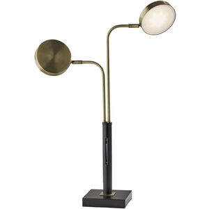 Rowan 25 inch 6.00 watt Black and Antique Brass Desk Lamp Portable Light, with Smart Switch
