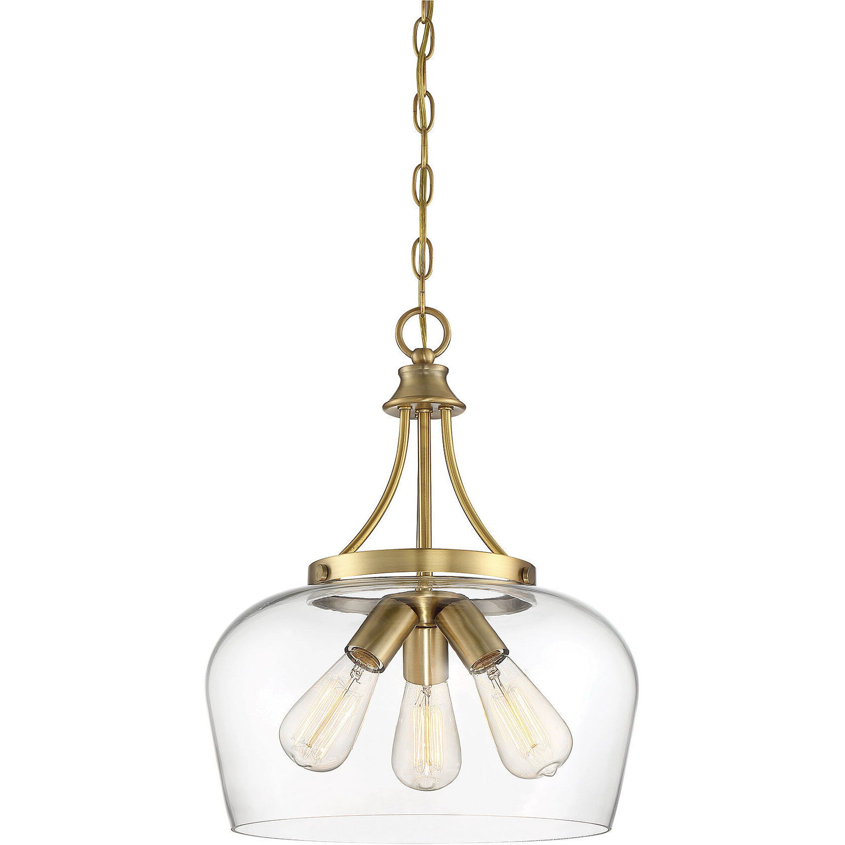 Octave 3 Light 15 inch Warm Brass Pendant Ceiling Light, Essentials