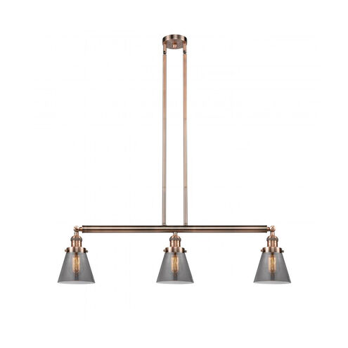 Franklin Restoration Small Cone LED 39 inch Antique Copper Island Light Ceiling Light in Plated Smoke Glass, Franklin Restoration