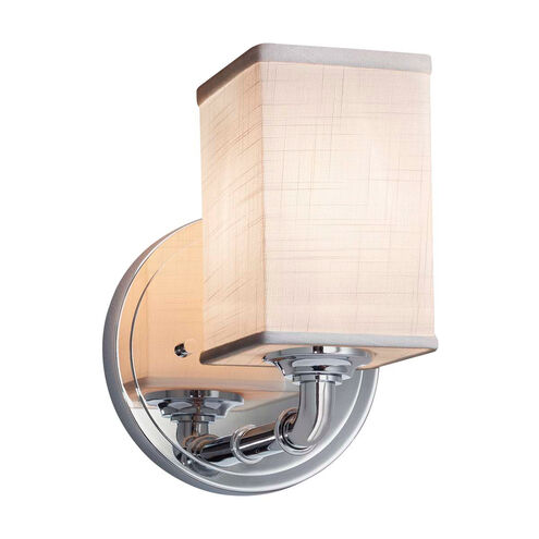 Textile LED 6 inch Polished Chrome Wall Sconce Wall Light in 700 Lm LED, Cream, Cylinder with Flat Rim