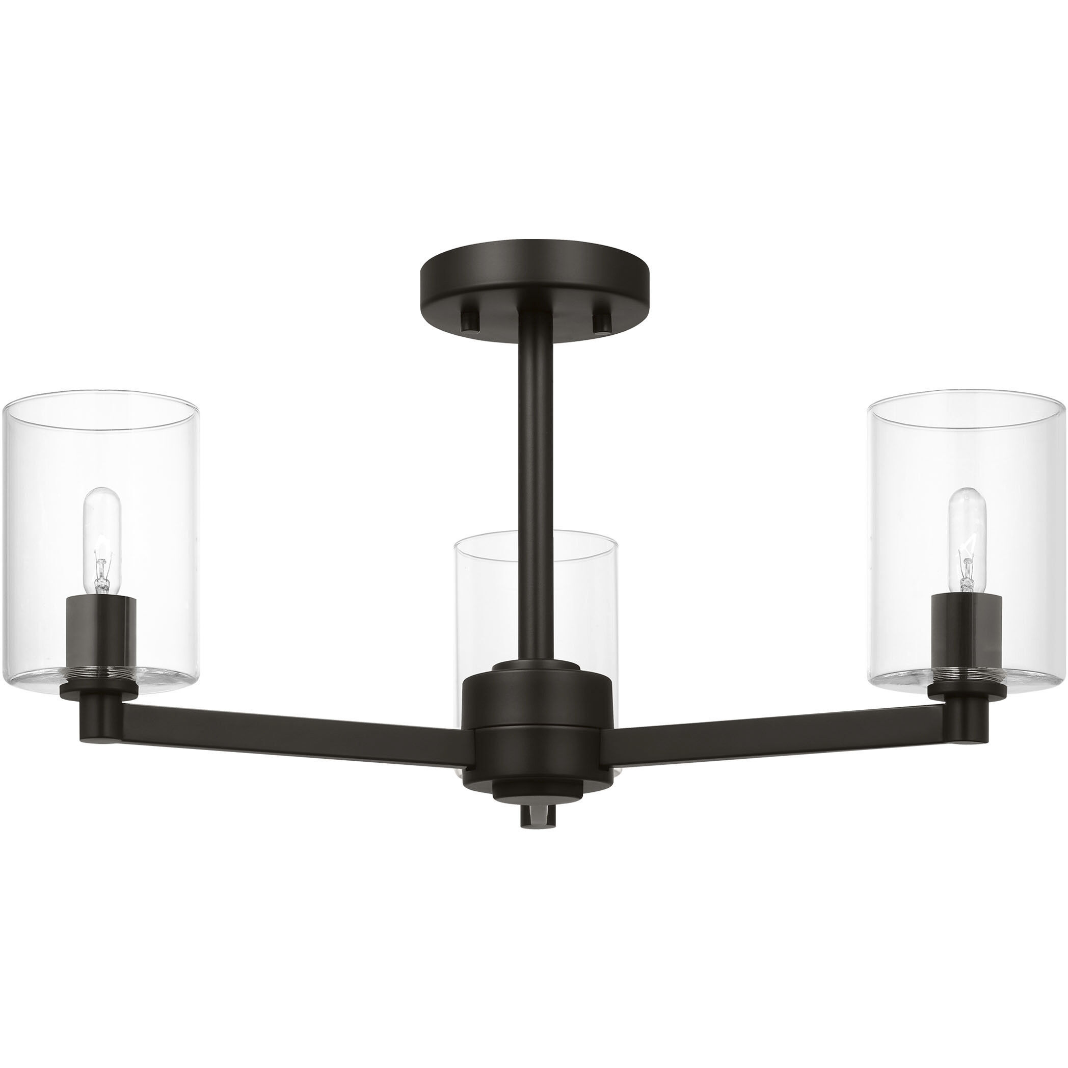 Fullton 3 Light 23.13 inch Midnight Black Semi-Flush Mount Ceiling Light in Clear Glass