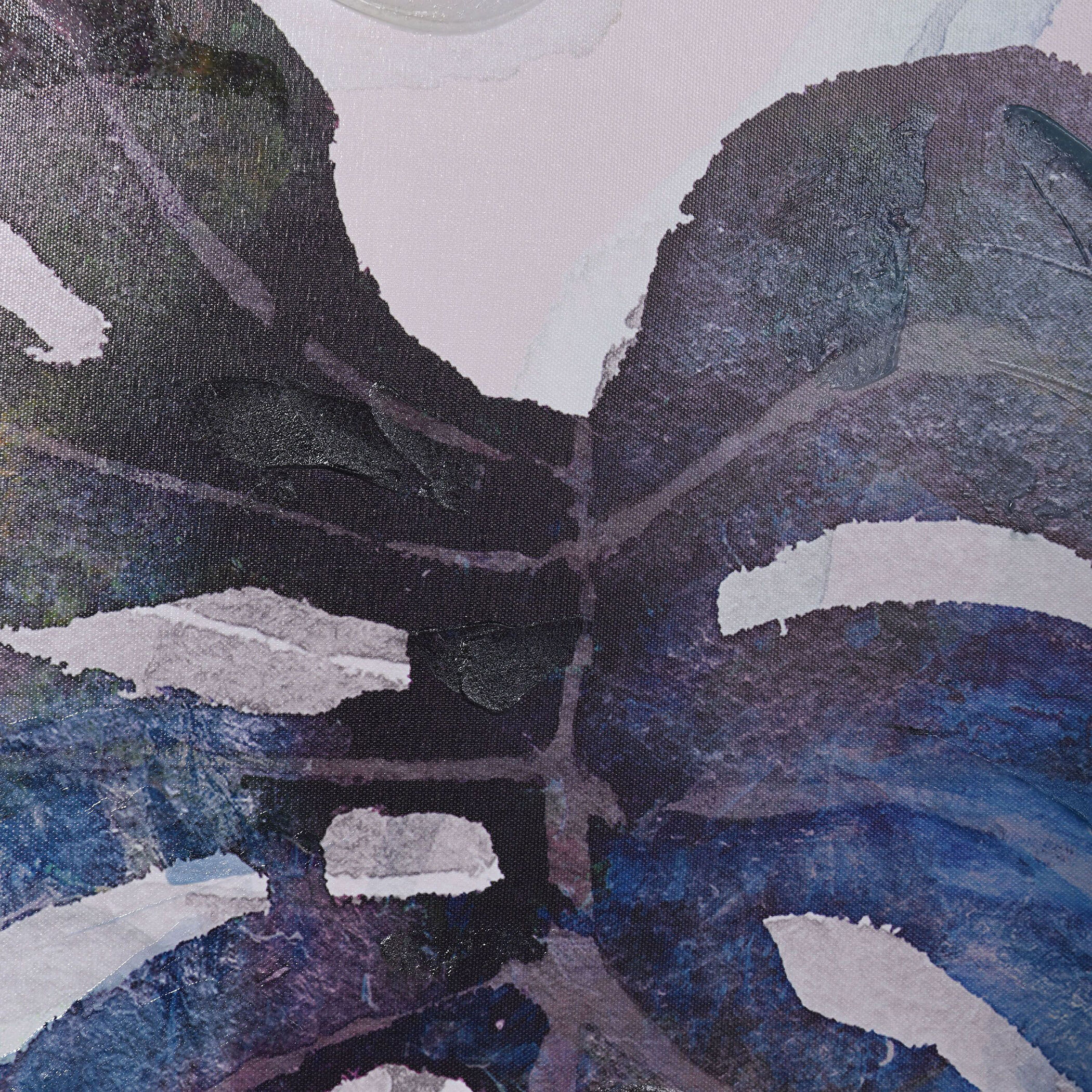 Botanical Leaves Purple-Dark Blue-and Pastel Multi-color-Painted Wall Art