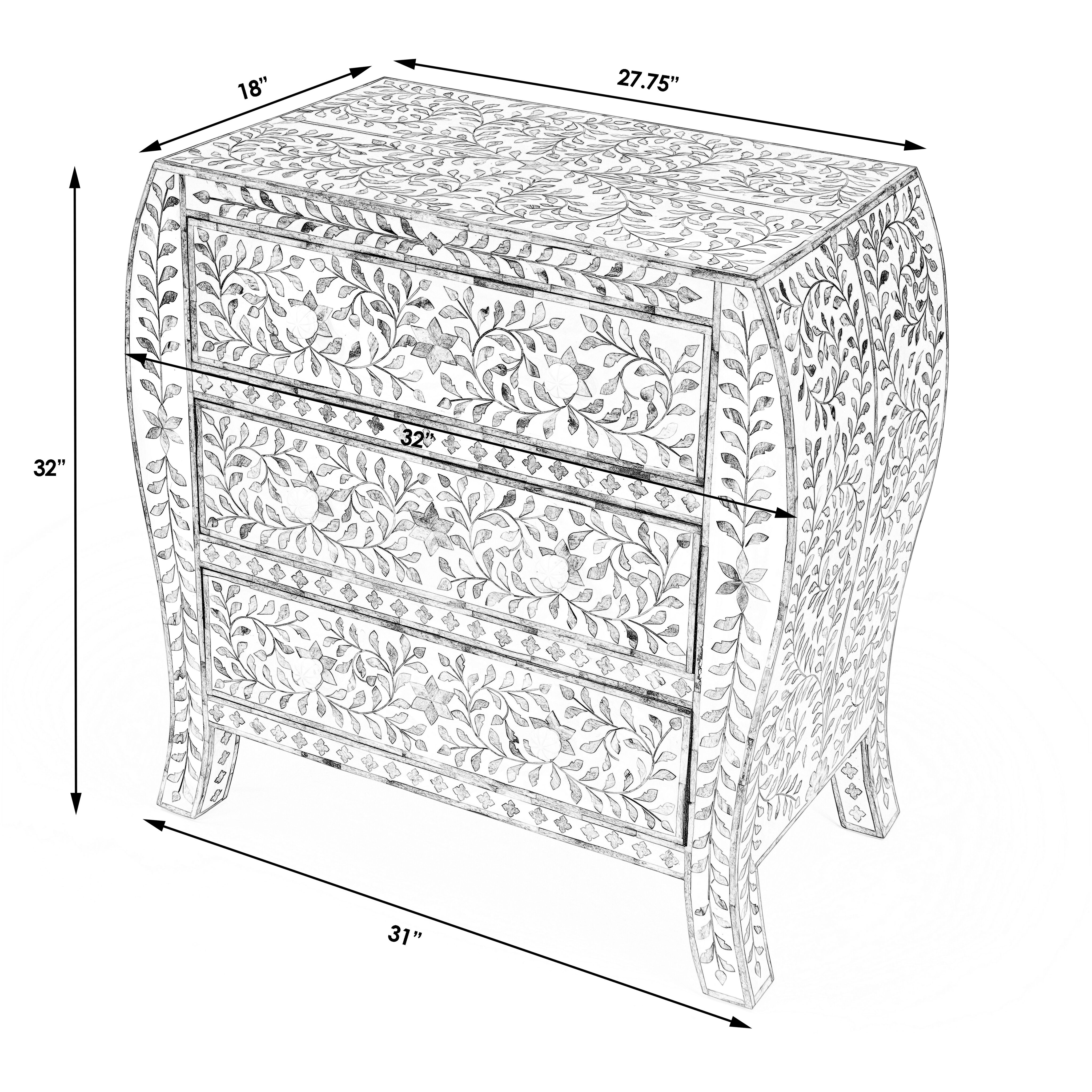 Trubadur and Bone Inlay 3 Drawer Chest in White and Blue