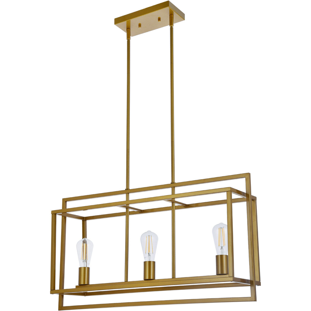 Voir 3 Light 30 inch Brass Linear Pendant Ceiling Light 