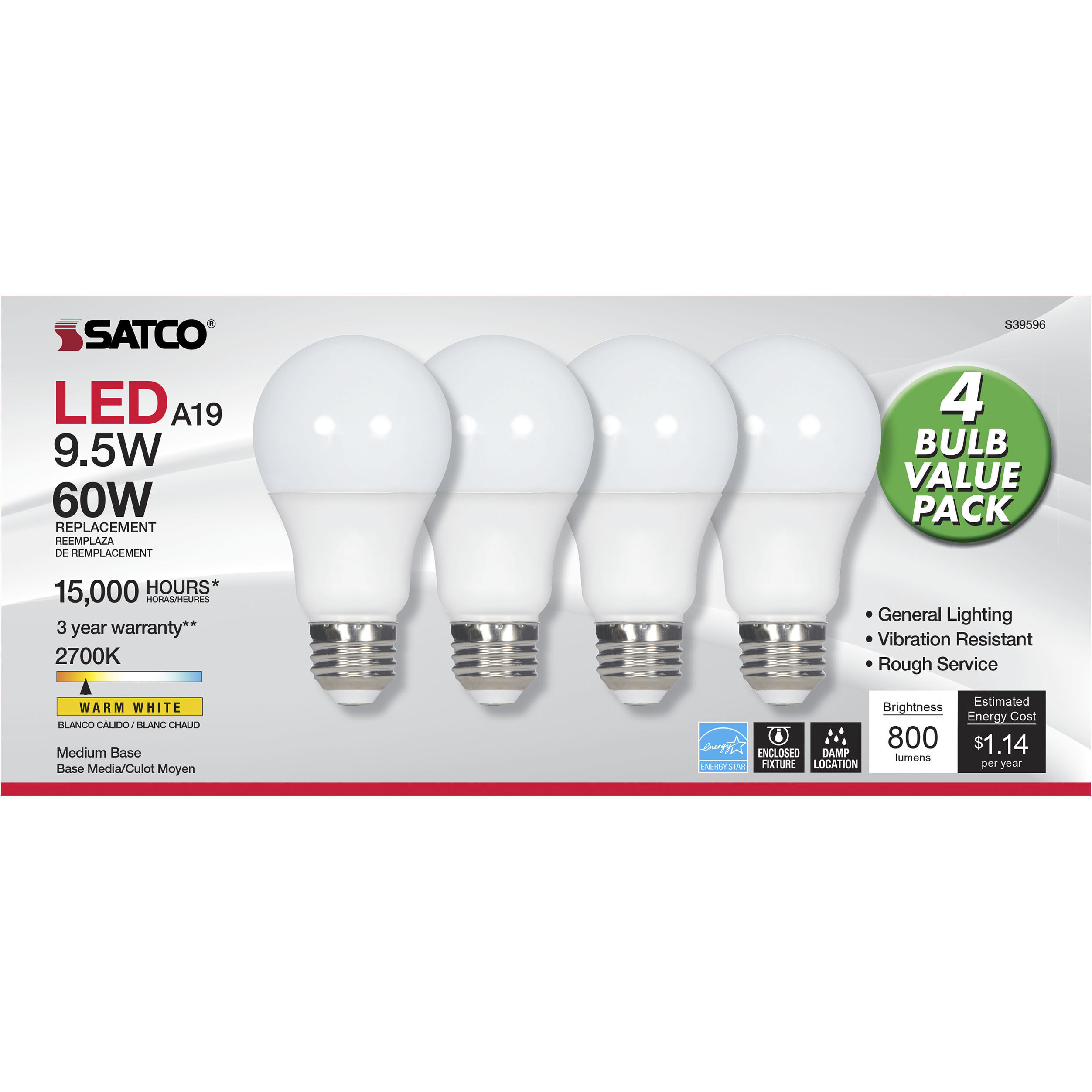 Lumos LED Type A Medium 9.50 watt 2700K Light Bulb