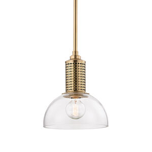 Halcyon 1 Light 10 inch Aged Brass Pendant Ceiling Light, Clear