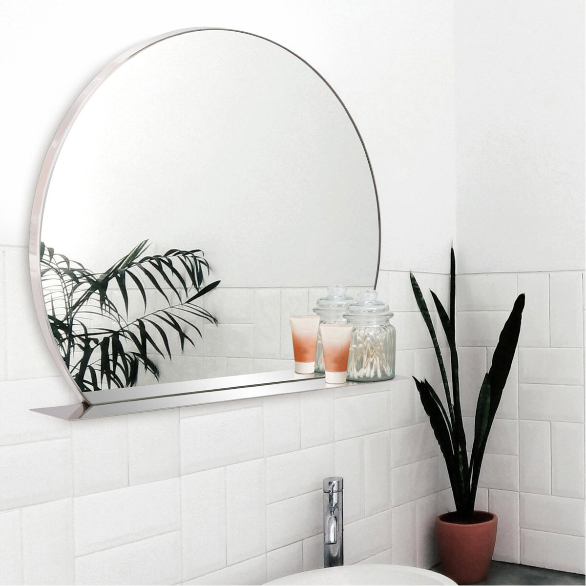 Marion 30 X 25 inch Polished Stainless Steel Wall Mirror, with Shelf