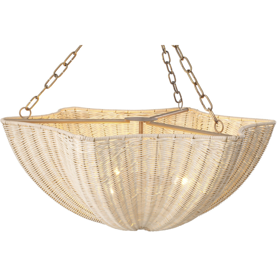 Los Palmos 3 Light 31.89 inch Natural Rattan with Vintage Brass Chandelier Ceiling Light