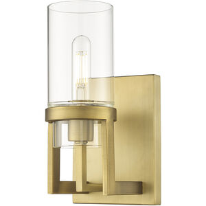 Utopia 1 Light 6 inch Brushed Brass Sconce Wall Light in Clear Glass